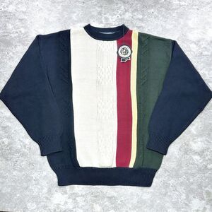 Vintage Woods & Gray Sweater L Cable Knit Color Block Preppy 90s Hong Kong NWT
